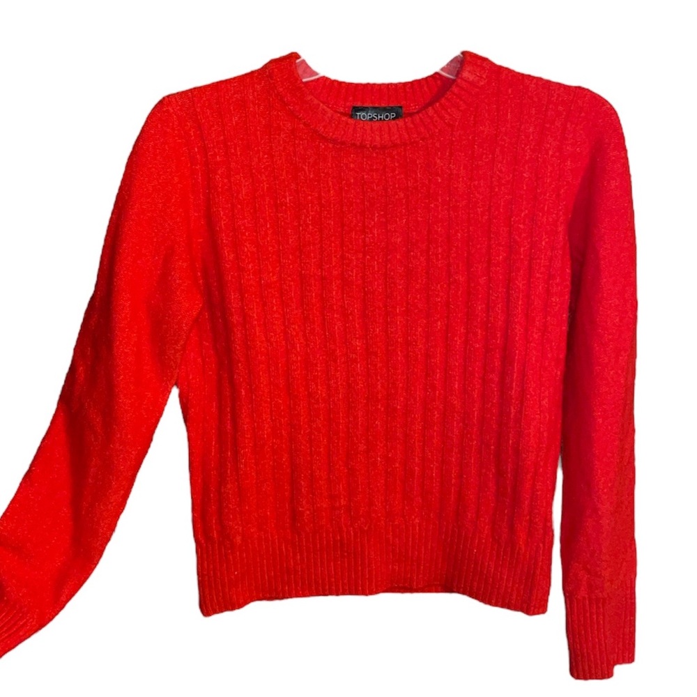Topshop Red Striped Acrylic Crewneck Sweater
